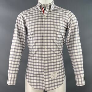 THOM BROWNE Size S Grey White Oxford Checkered Cotton Long Sleeve Shirt